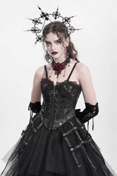 Black Sleeveless Embroidery Lace Chain Women's Gothic Vest